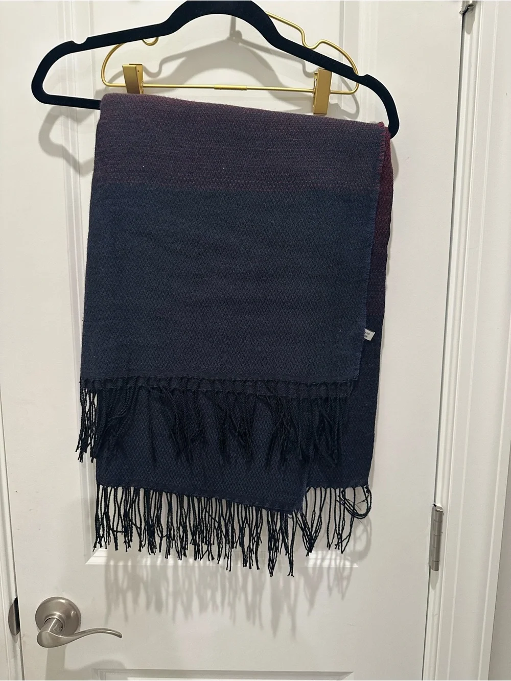 Navy and Burgundy Woven Fringe Scarf